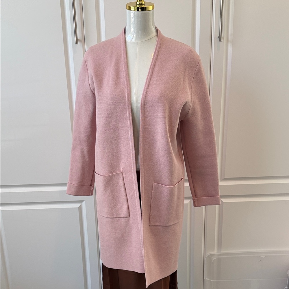 Pink Open-Front Long Cardigan Sweater